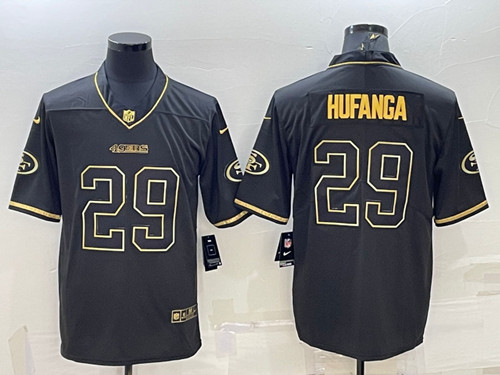 Men's San Francisco 49ers #29 Talanoa Hufanga Black Golden Edition Limited Stitched Jersey - Click Image to Close